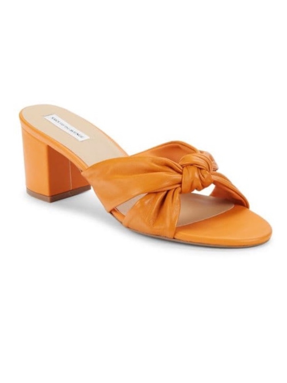 Saks Fifth Avenue Victoria Knotted Leather Block Heel Sandals - Orange - NIB